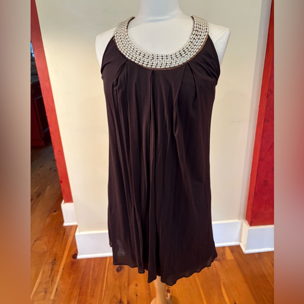 Bordeaux Sleeveless Jewel-Neck Brown Cocktail Dress
